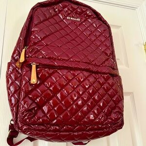 MZ Wallace original Crosby Cranberry Quilted Lacquer Backpack with Gold Accents